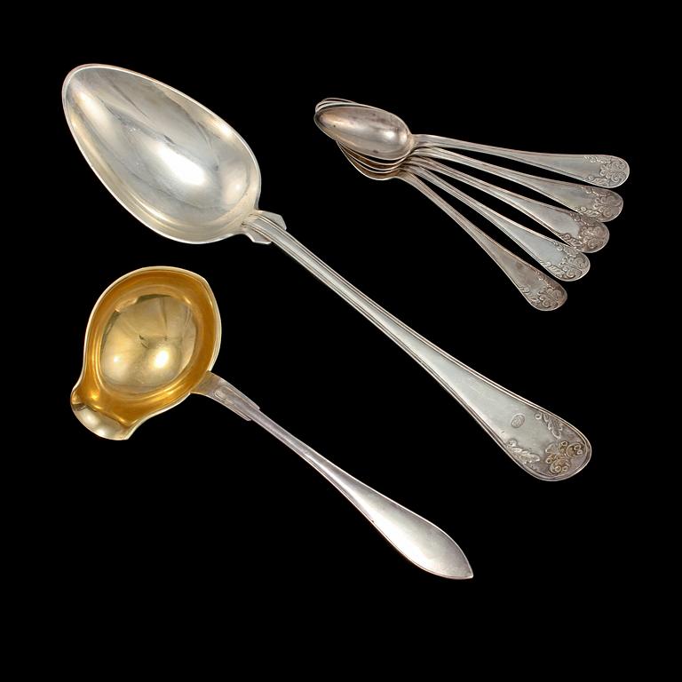 SKEDAR, 7 st, silver, Sverige, 1800/1900-tal. Vikt 245 g.