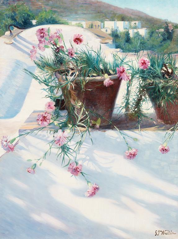 Gustaf Theodor Wallén, Mediterranean still life with flowers.