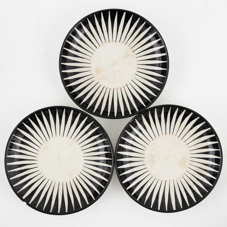 Eugen Trost, eleven coffee cups with three saucers, 'Zebra', Upsala-Ekeby Gefle.