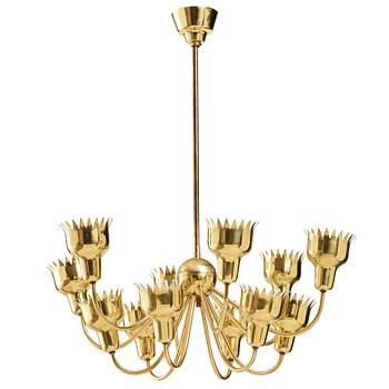 227. Hans Bergström, a "Beehive", brass chandelier, Atleljé Lyktan, Sweden 1940's.