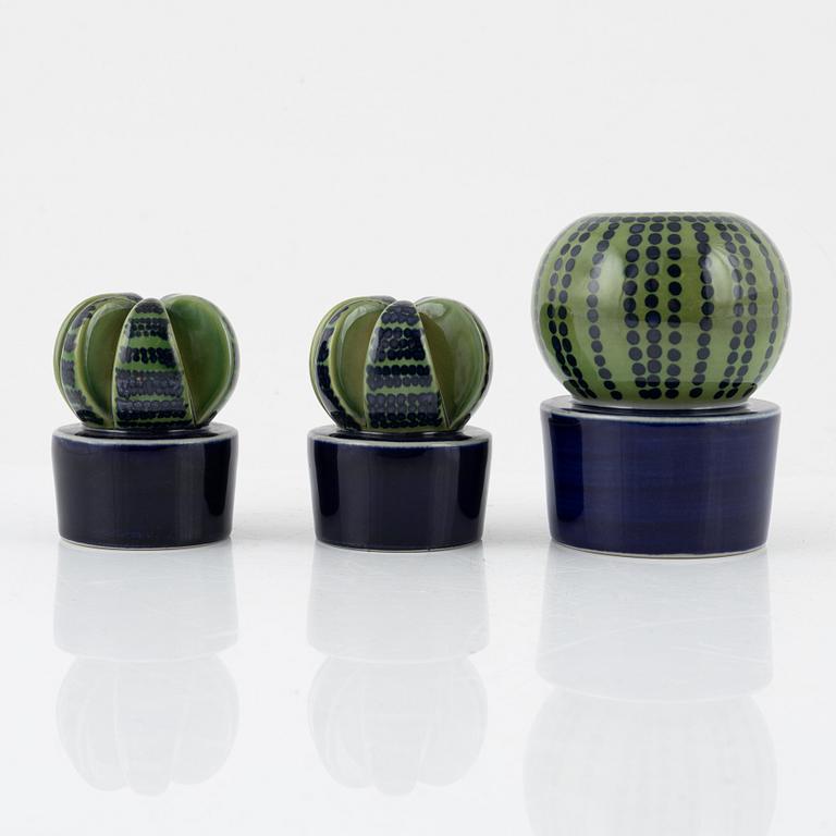 Marianne Westman, three stoneware cacti figurines, Rörstrand, Sweden.