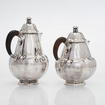 Albert Feinauer, a six-piece silver coffee and tea service with tray, Weimar-Schmuck, Germany 1921-1925.