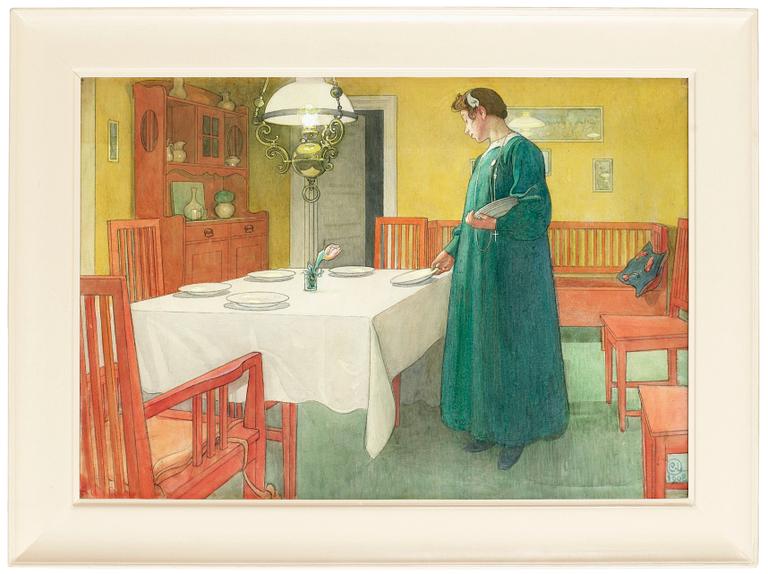 Carl Larsson, "Skolhushållet / Lisbeth dukande bordet".