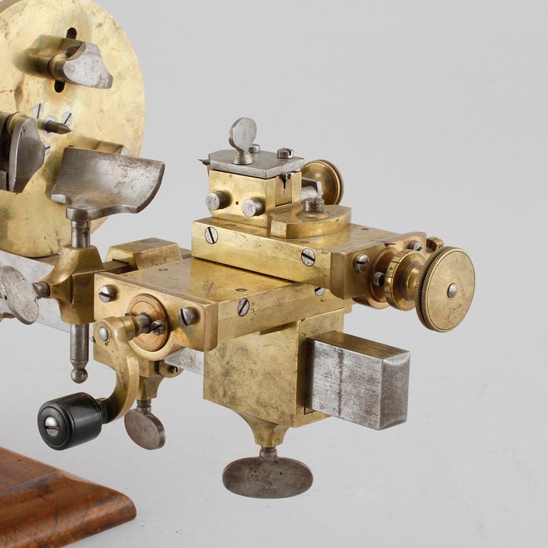 A hand powered lathe for watchmakers by R Flume in Berlin, 19th century.