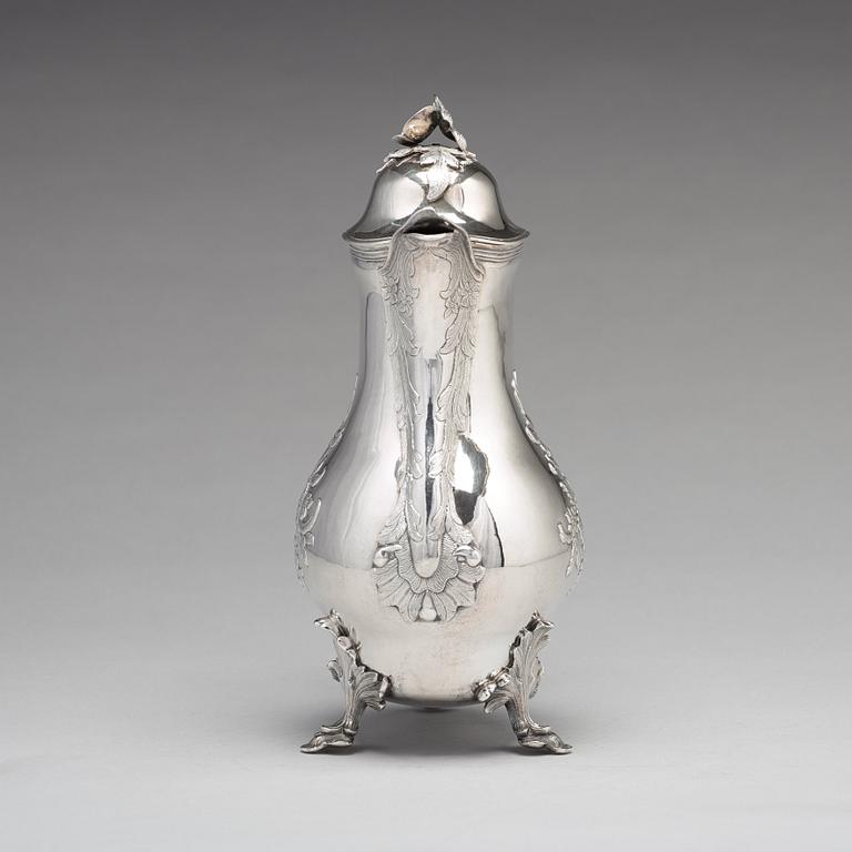 A Swedish 18th century silver rococo coffee-pot, mark of Peter Ohlijn, Karlskrona 1780.