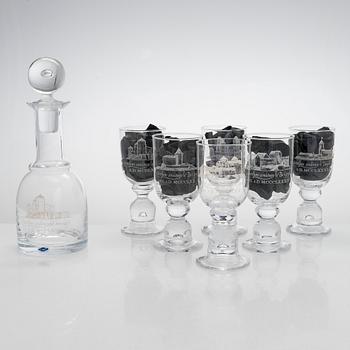 Oiva Toikka, a glass carafe and six wine goblets of the *Castle' series, Nuutajärvi 1983.