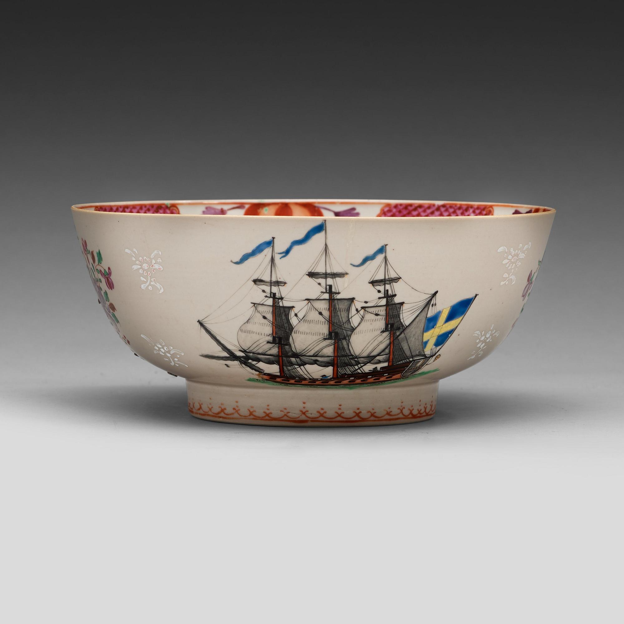 A famille rose 'European Subject' punch bowl, Qing dynasty, Qianlong (1736-95).