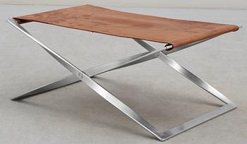 A Poul Kjaerholm 'PK-41' steel and brown leather stool, E Kold Christensen, Denmark,