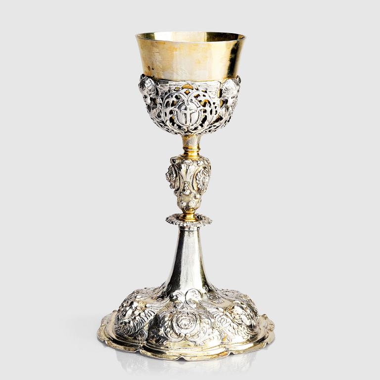 A German 17th century parcel-gilt silver cup, mark of Johann Haltenwanger, Augsburg 1697-1699.