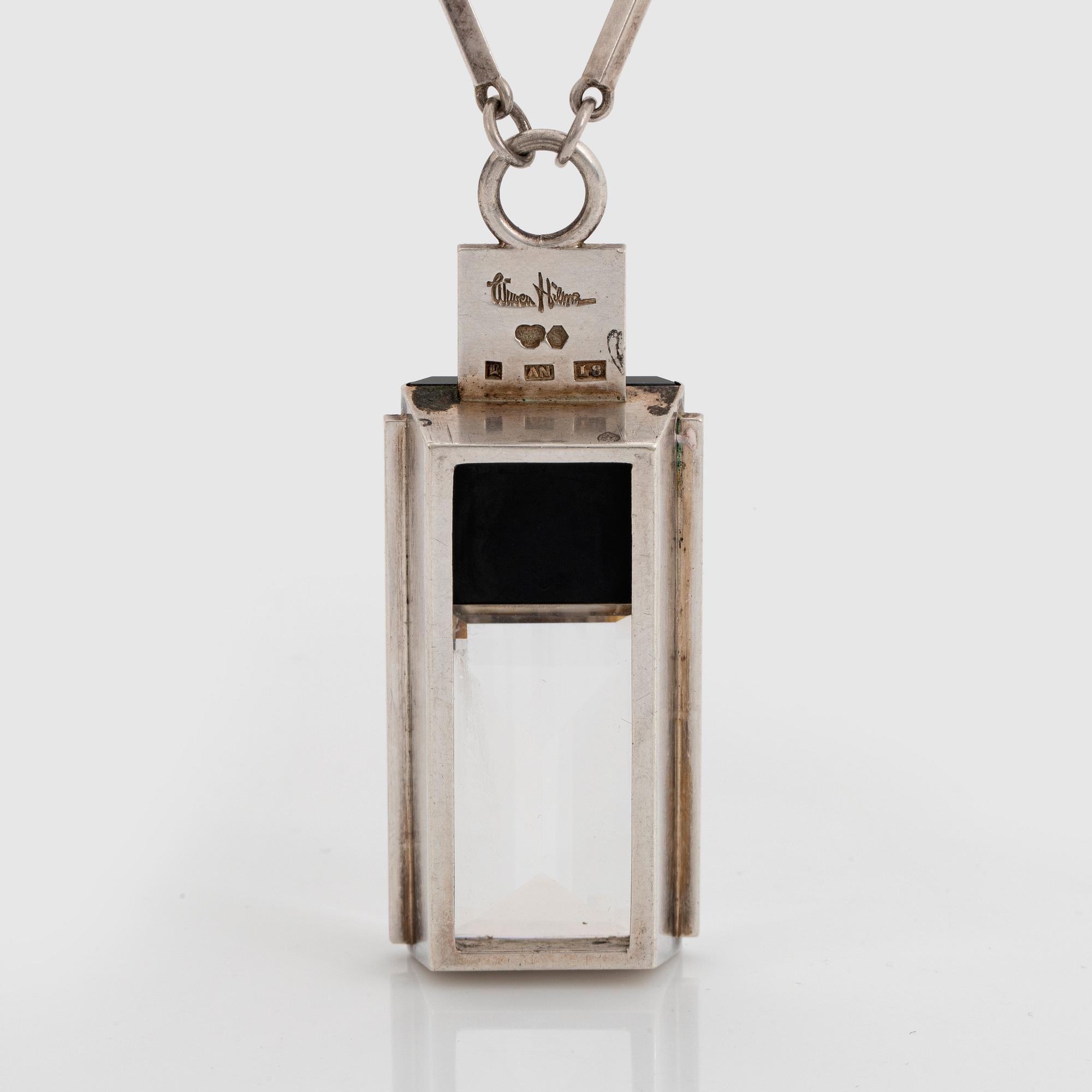 Wiwen Nilsson, a sterling silver, rock crystal and onyx pendant with chain, Lund Sweden 1937.