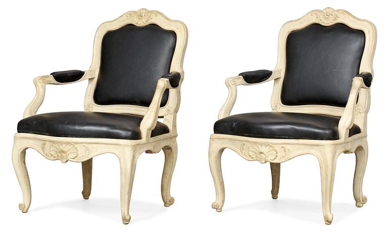 A pair of Swedish Rococo armchairs.