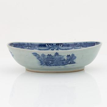 A blue and white unusual almost boat shaped bowl, Qing dynasty, late 18th Century.