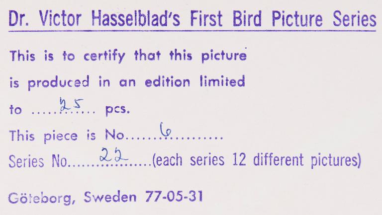 VICTOR HASSELBLAD, fotografier, 12 st, signerade, daterade och numrerade, ur serien nr 22.