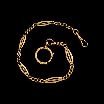 KLOCKKEDJA, 18K guld. Malmö 1910. Vikt ca 20 gram.