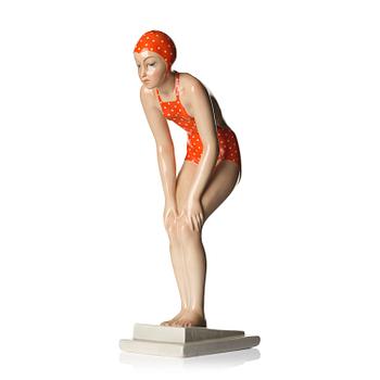 166. Abele Jacopi, "La tuffatrice" (Grande), figurin, glaserad keramik, Lenci, Italien ca 1936-37, modellnummer 675.