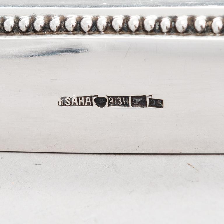 A silver ink stand, maker's mark of Iisakki Saha, Pori Finalnd 1921.