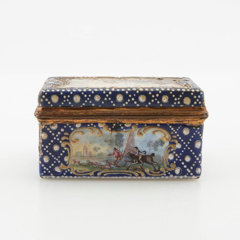 Enamel box Louis XV style, probably France, late 19th century.