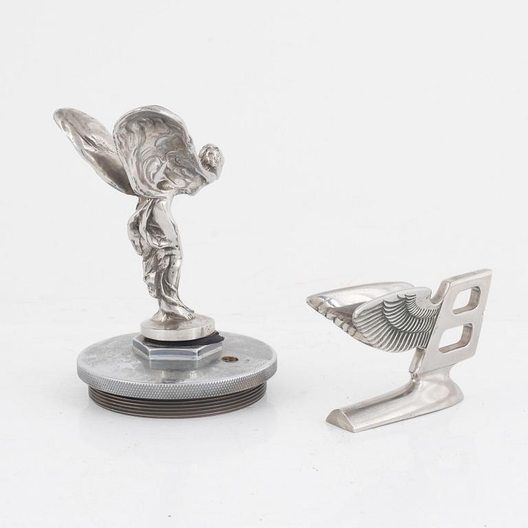 Hood ornaments, 2 pcs, Rolls-Royce and Bentley, 20th century.