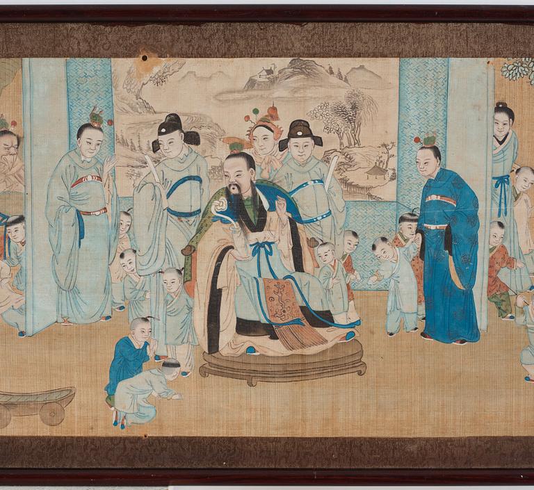 A Chinese painting, ink and colour on silk, Qing dynasty, 19th century.