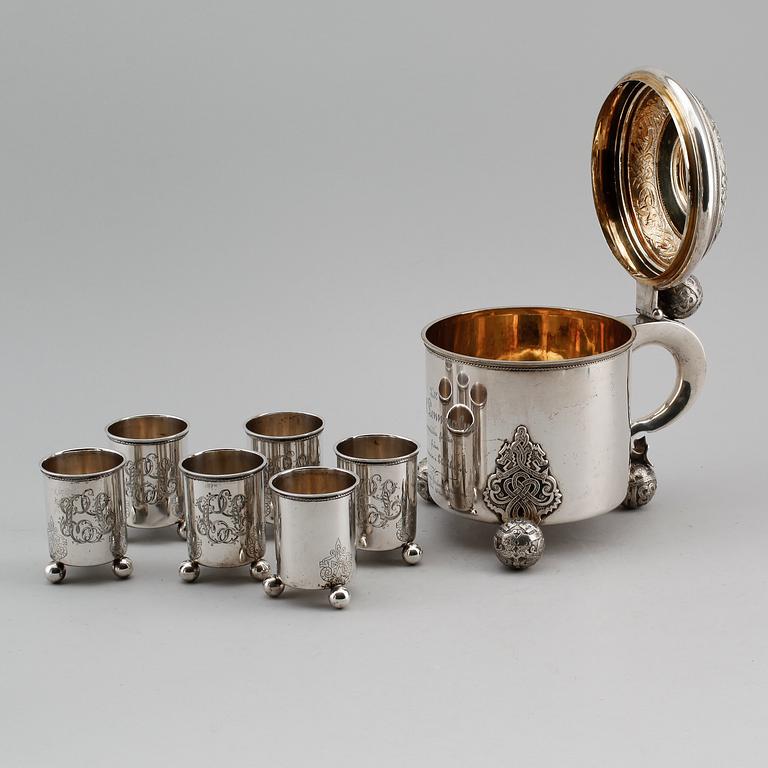 STOP samt BÄGARE, 6 st, silver, 1894/1895. Vikt ca 1244 gram.