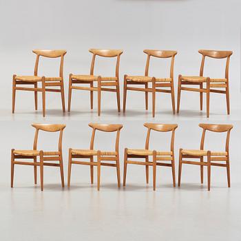 Hans J. Wegner, A set of eight oak chairs by Carl Madsen, Denmark 1950-60's.