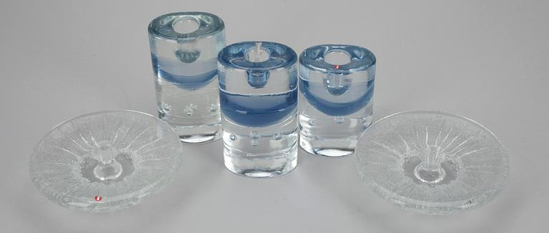 LJUSSTAKAR, 3+2 st, glas, Timo Sarpaneva, Polar samt Bolero, Iittala 1970-80-tal.