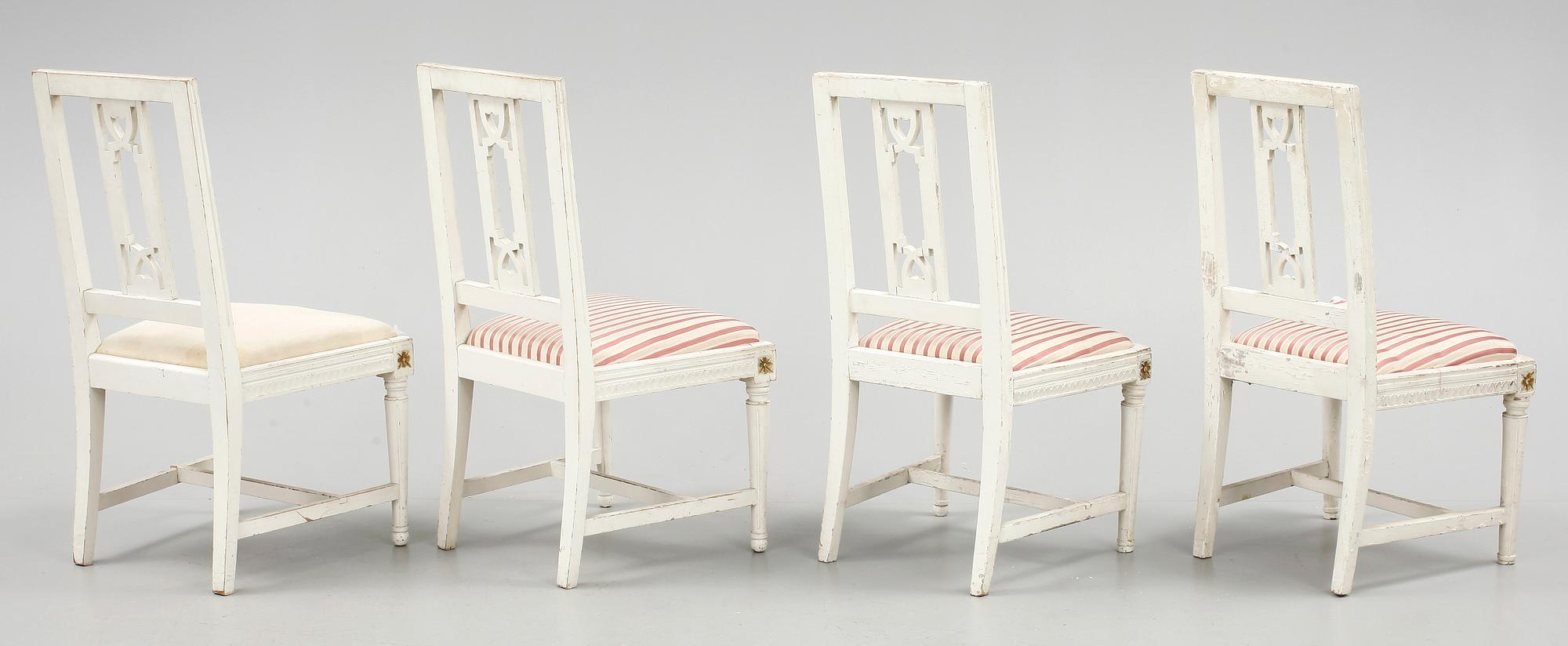 STOLAR, 2+2 stycken, gustavianska samt gustaviansk stil, 1800/1900-tal.