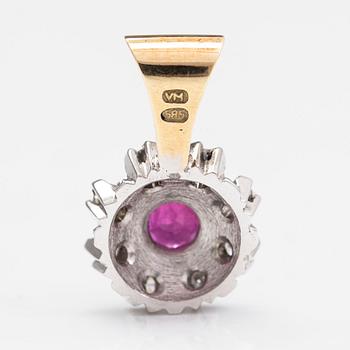 Hänge, 14K guld med diamanter tot. ca. 0.20 ct och rubin.