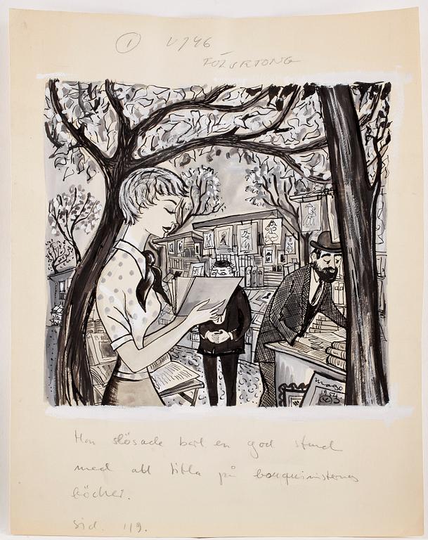 MAX GOLDSTEIN (MAGO), ca 35 st, dräktskisser, teckningar, blyertsskisser, vissa daterade o signerade, Mago 1953.