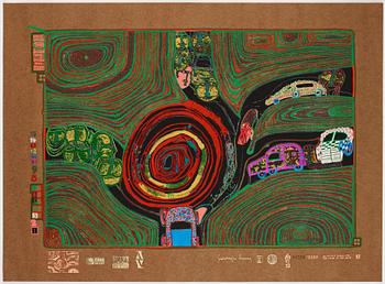 Friedensreich Hundertwasser, the complete portfolio comprising 10 silkscreens in colours with metallic imprints.