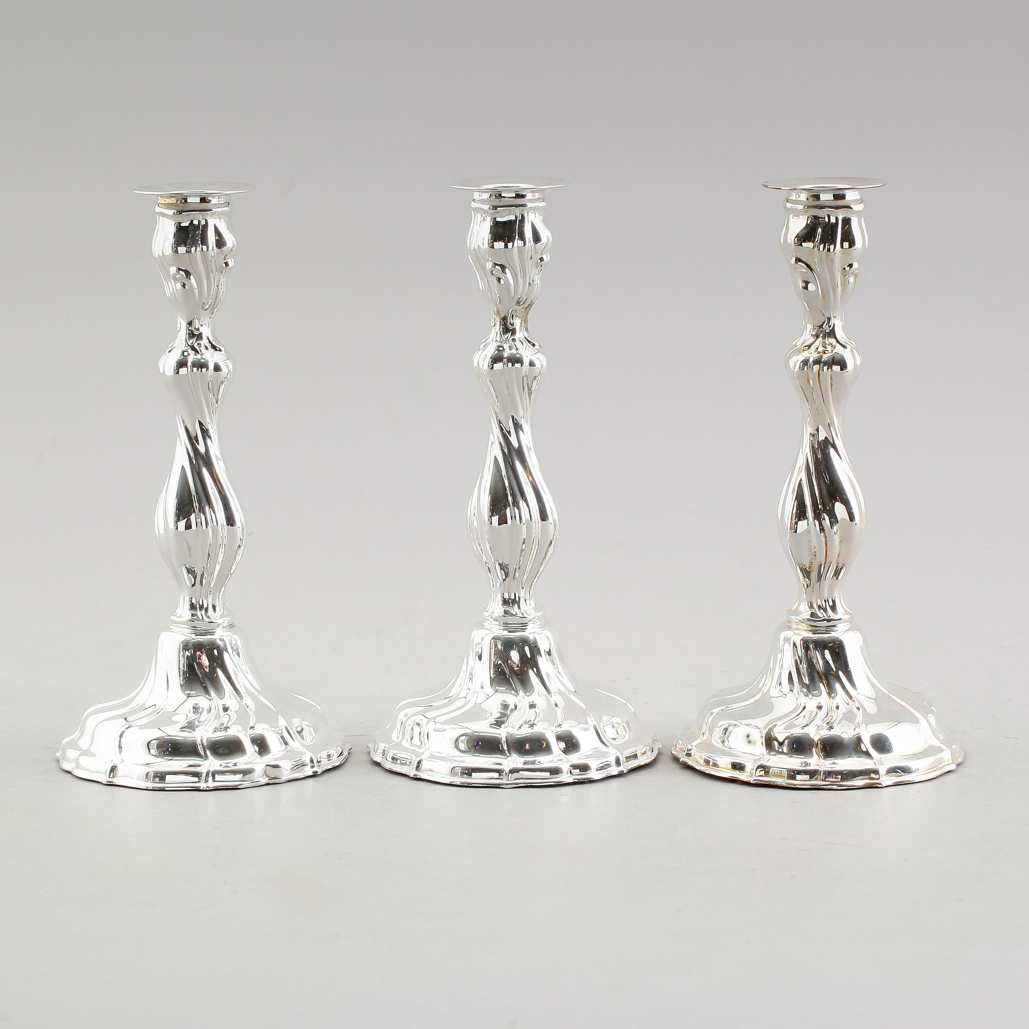 LJUSSTAKAR, 3 st, silver, Wilhelm Binder, Tyskland 1900-talets första hälft.