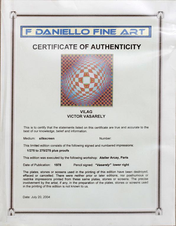 VICTOR VASARELY, färgserigrafi, "Vilag" 1975, signerad och numrerad 26/275.