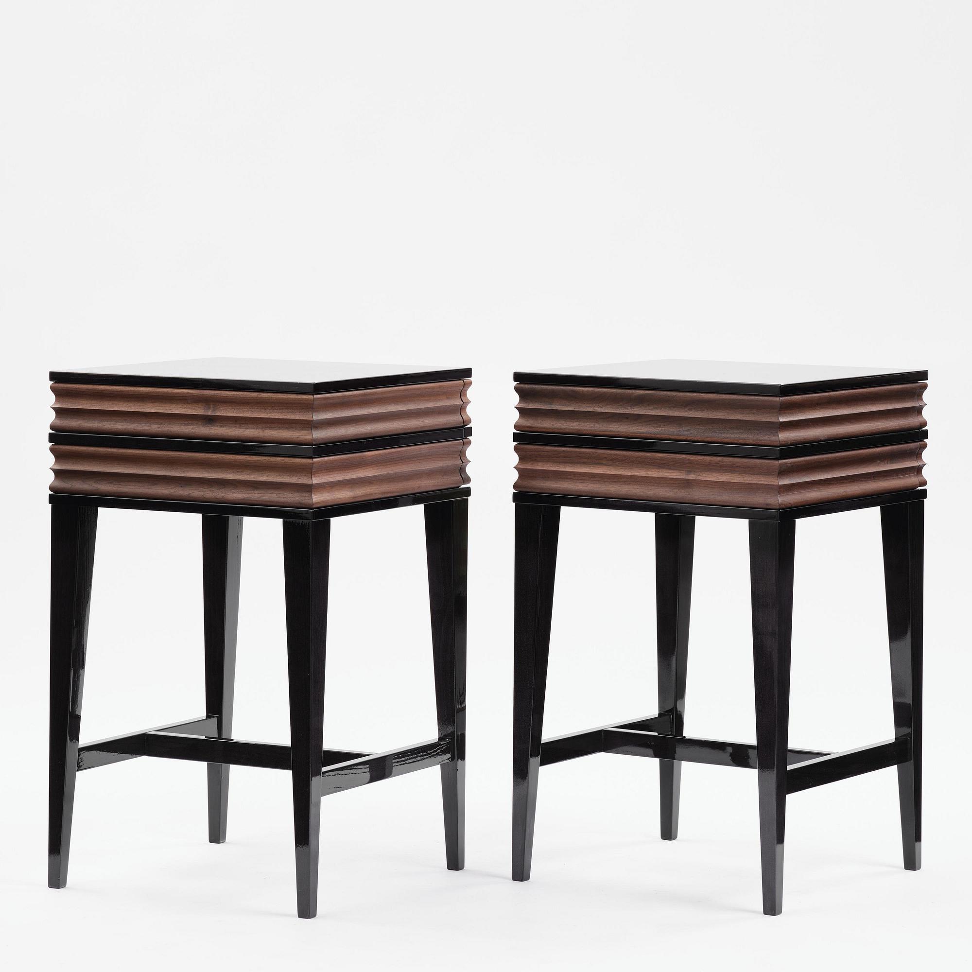 Attila Suta, a pair of bedside tables, executed in his own studio, Stockholm, 2025.