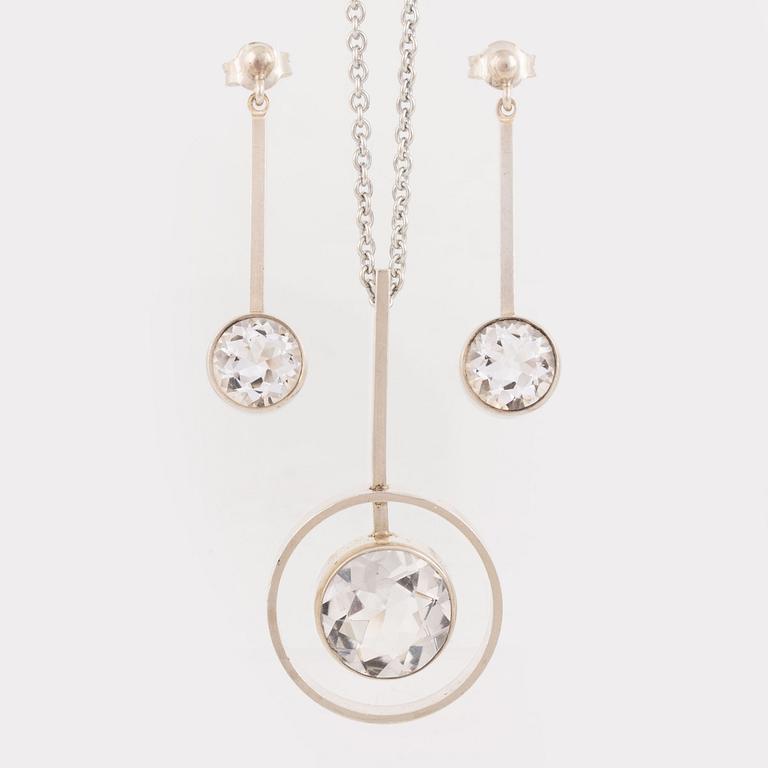 Niels Erik From, collier och örhängen, silver med bergkristall.