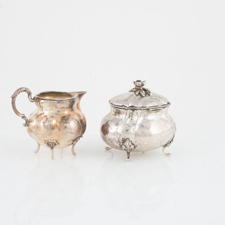 Sugar bowl and creamer, silver, Rococo style, Swedish import marks.