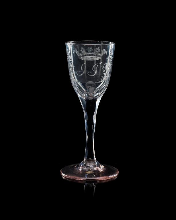 An English engraved wine goblet, late 18th Century.