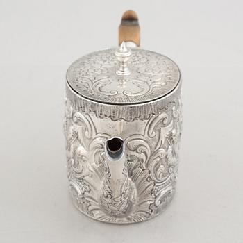 A silver teapot, mark of Charles Aldrige & Henry Green, London 1778.