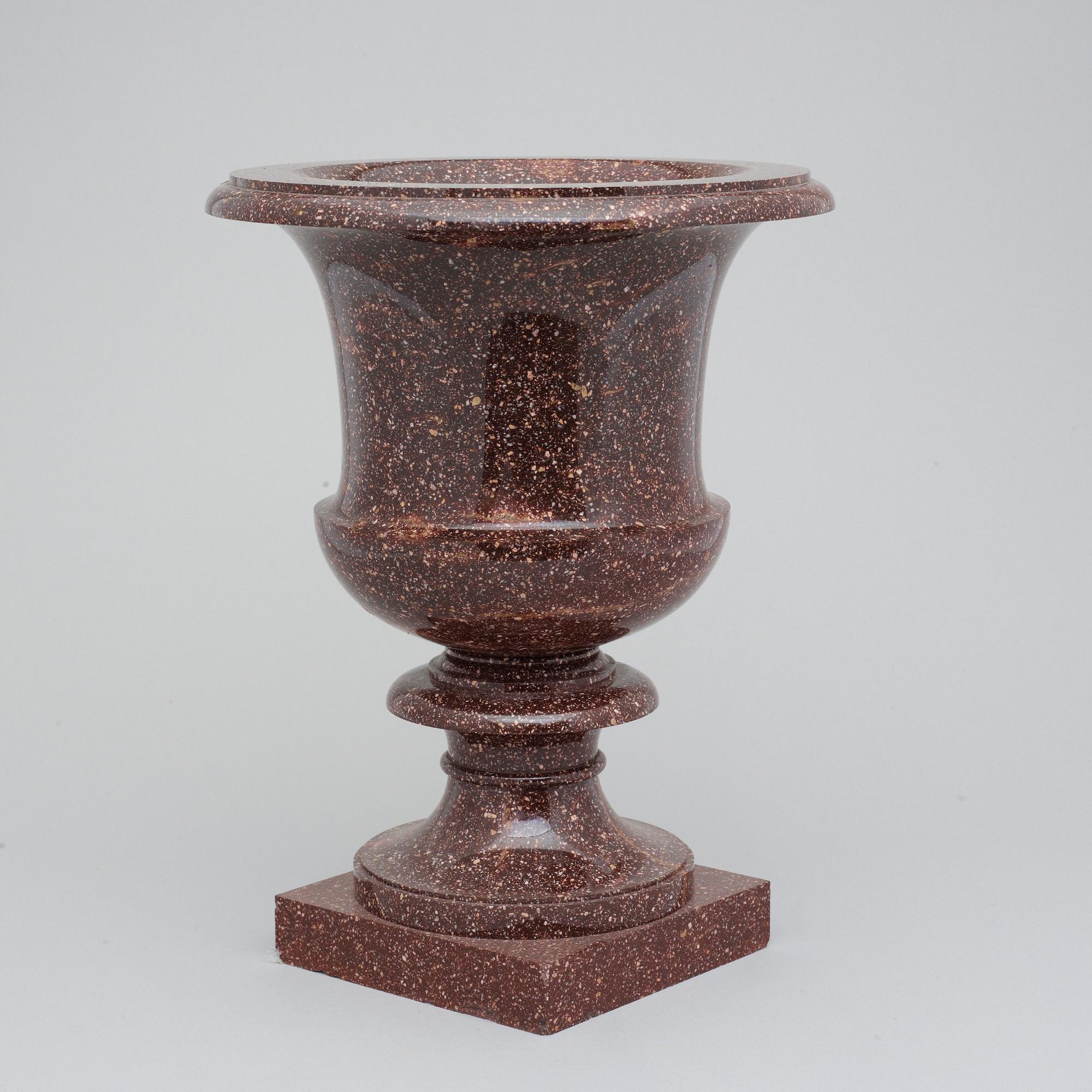 A Swedish Empire 19th century porphyry urn.