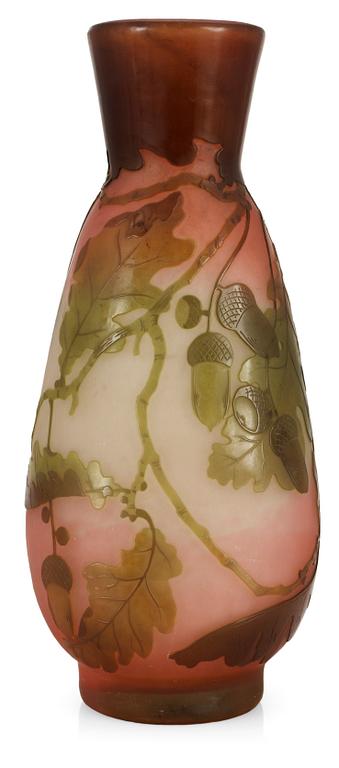 An art nouveau Emile Gallé cameo glass vase, Nancy, France.