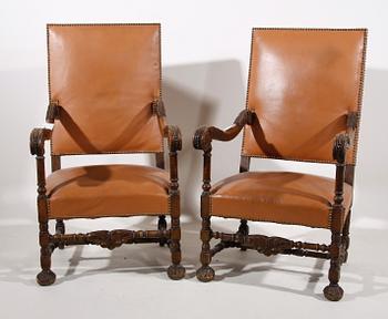 KARMSTOLAR, 1 par, barockstil. 1800/1900-tal.