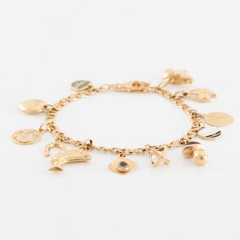 Armband 18K guld med berlocker.