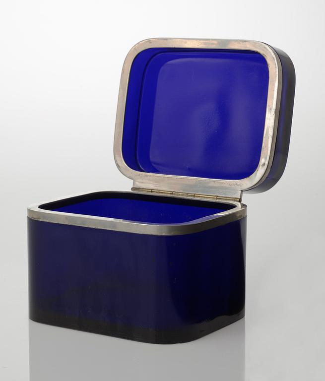 A Josef Frank blue glass and pewter box by Svenskt Tenn.