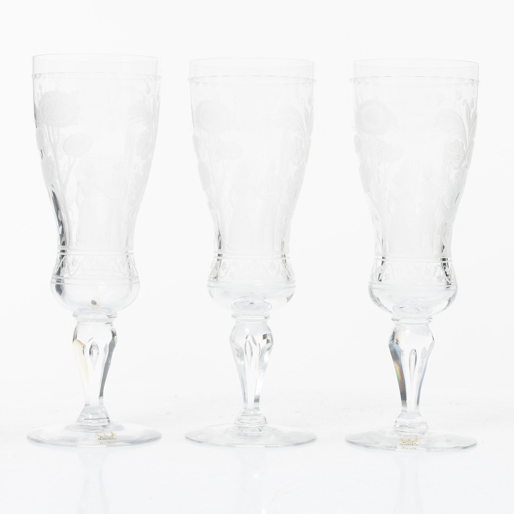 Vicke Lindstrand, champagneglas, 3 st, "Dalecarlia", Kosta Boda.