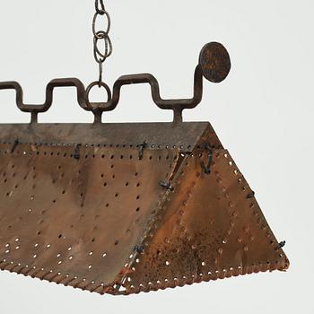 Nordiska Kompaniet, a copper ceiling lamp, made for a Swedish "Sportstuge" interior, 1930's, provenance Brostugan, Drottningholm, Stockholm.