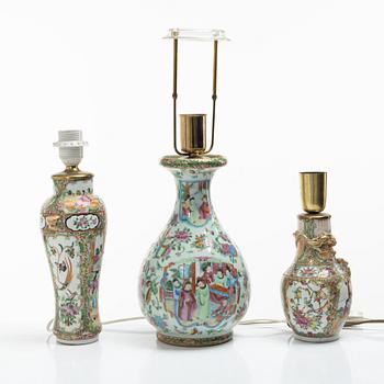 Bordslampor, 3 st, porslin, Kanton, Kina, Qingdynastin, 1800-tal.