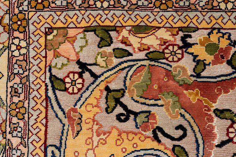 A semi-antique Hereke souf, silk and metal thread rug, West Anatolia, c. 163 x 103 cm.