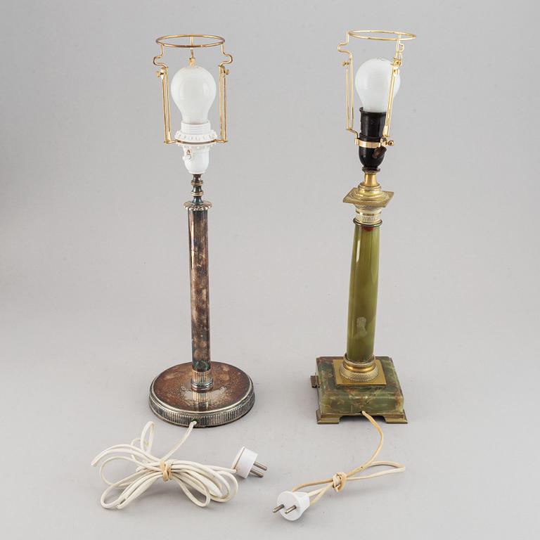 Two table lampa, onyx and plate, 20th century.