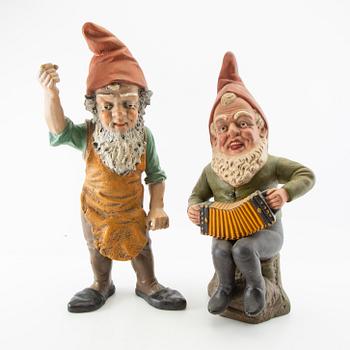 Gnomes 2 pcs probably Germany first half/mid 20th century painted terracotta.
