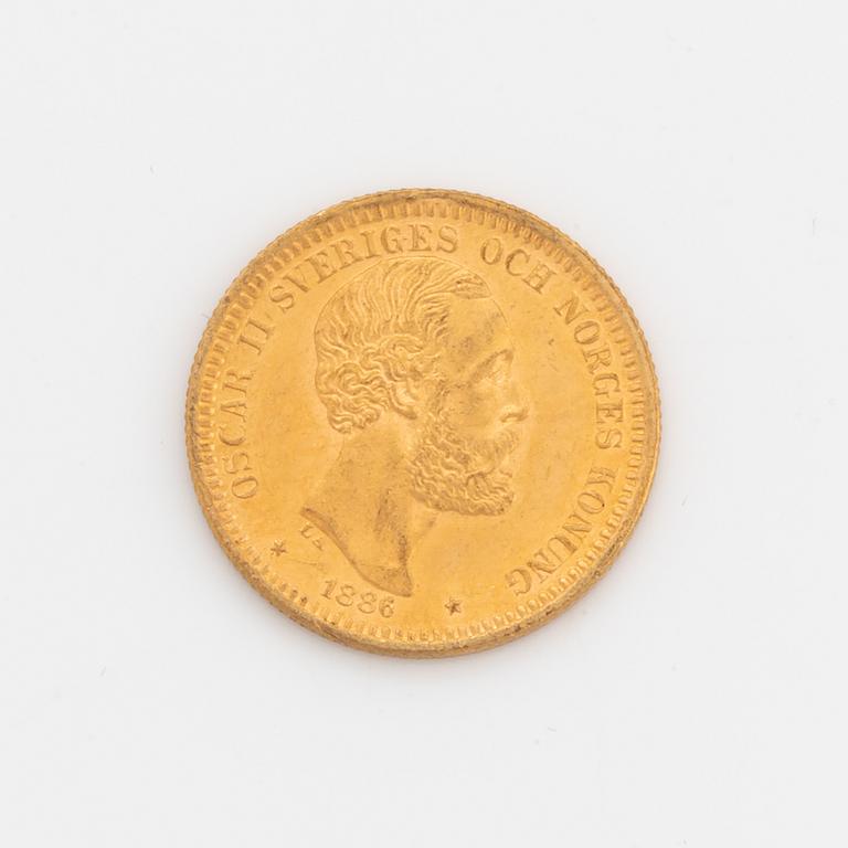 Oscar II, guldmynt, 20 kr, 1886, Typ III.