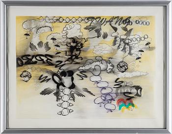 Billy Copley, mixed media on paper, 1993, signed on verso.